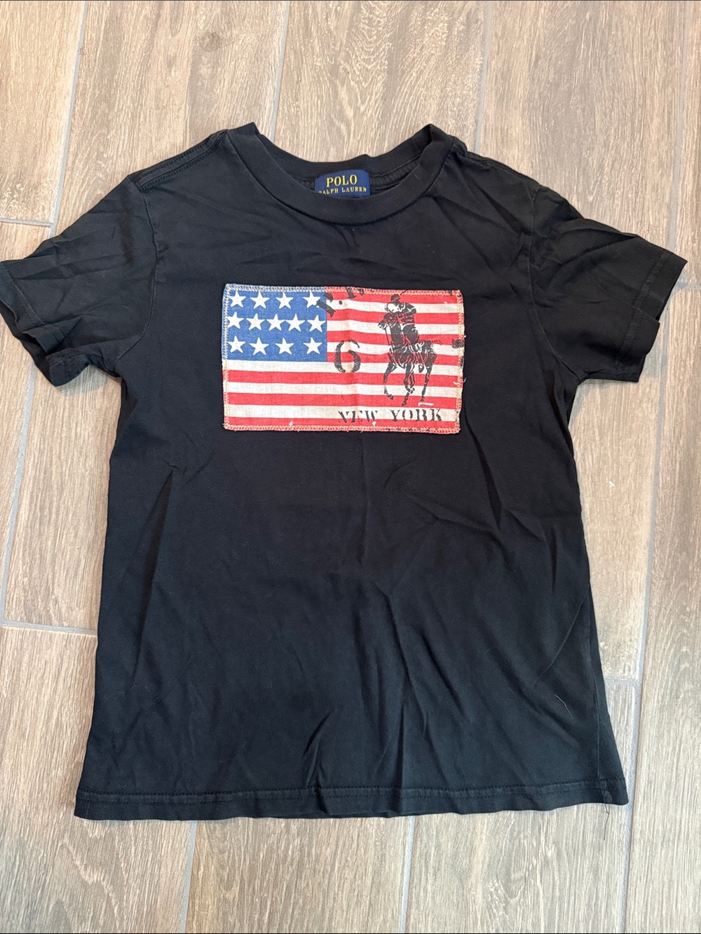 Polo by Ralph Lauren Black Tee with American Flag Graphic